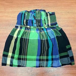 Blue/Green Plaid Tube Top